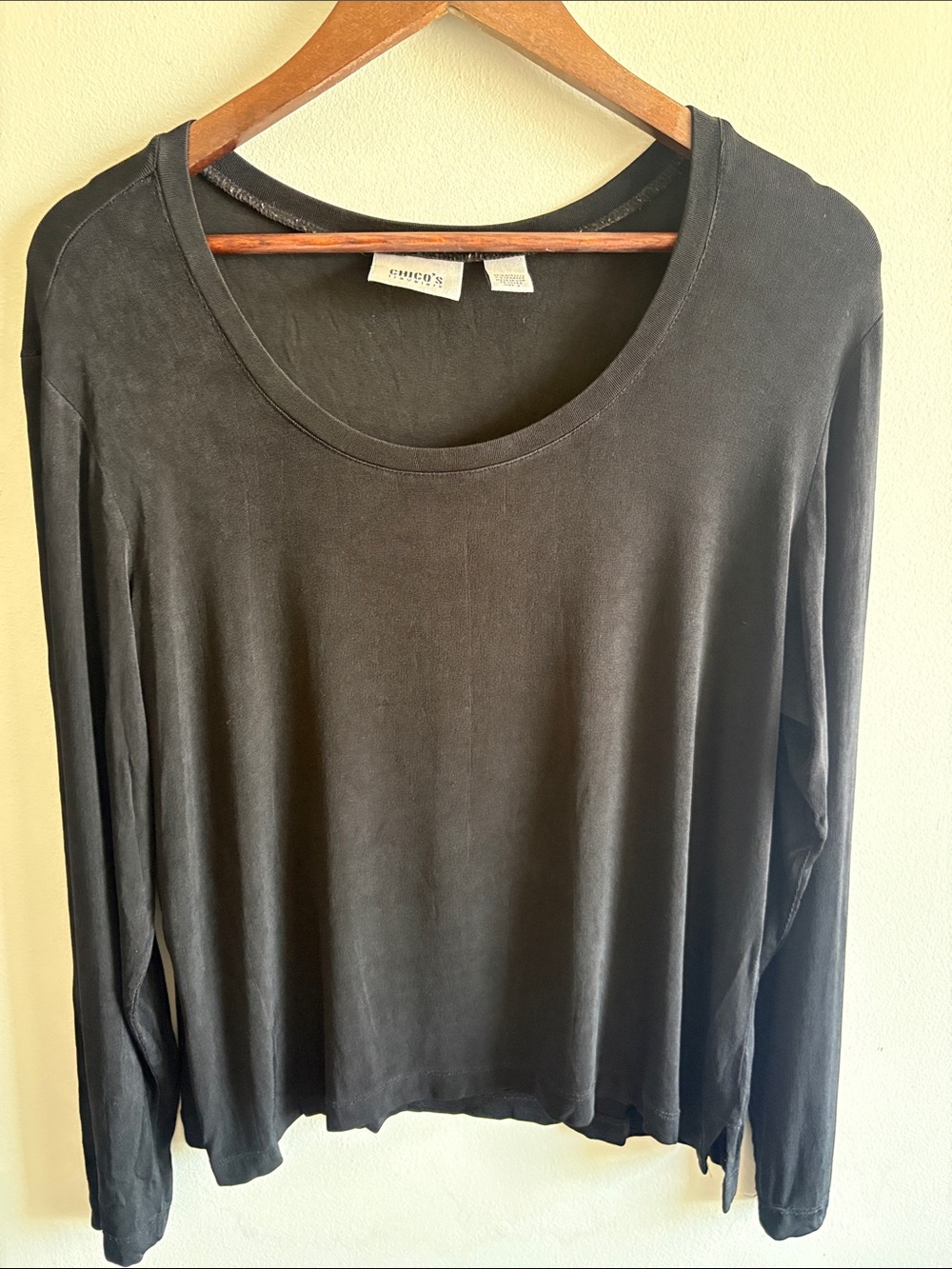 Chico’s Travelers Black Long Sleeve Scoop Neck Stretch Knit Top Size 3 L